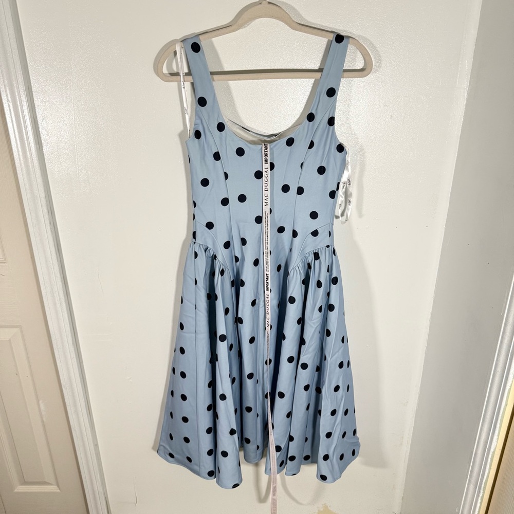 NWT Mac Duggal Blue Polka-Dot Square-Neck A-Line Midi Dress - Picture 10 of 11
